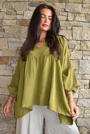 Suri Cushion Cotton Artist Smock Olive